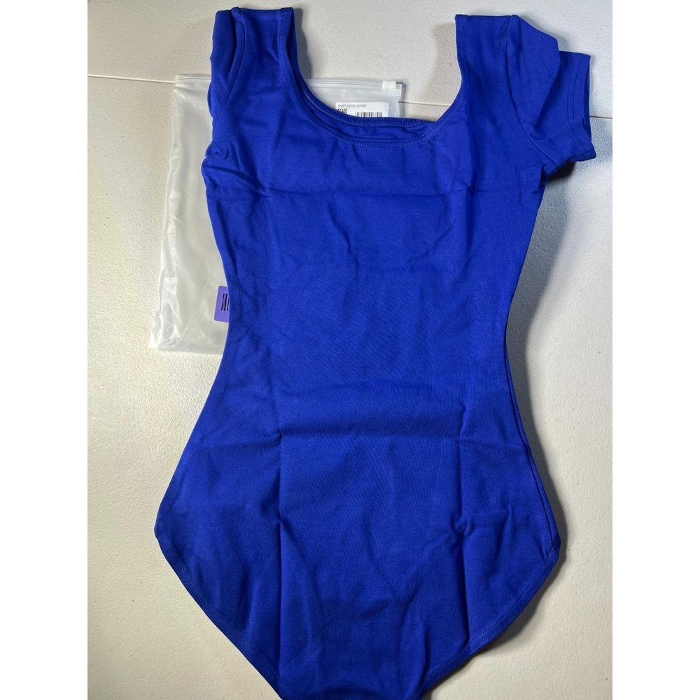 Capezio NEW Womens XS Short Sleeve Leotard CC400 Royal Blue Dance Gymnastics